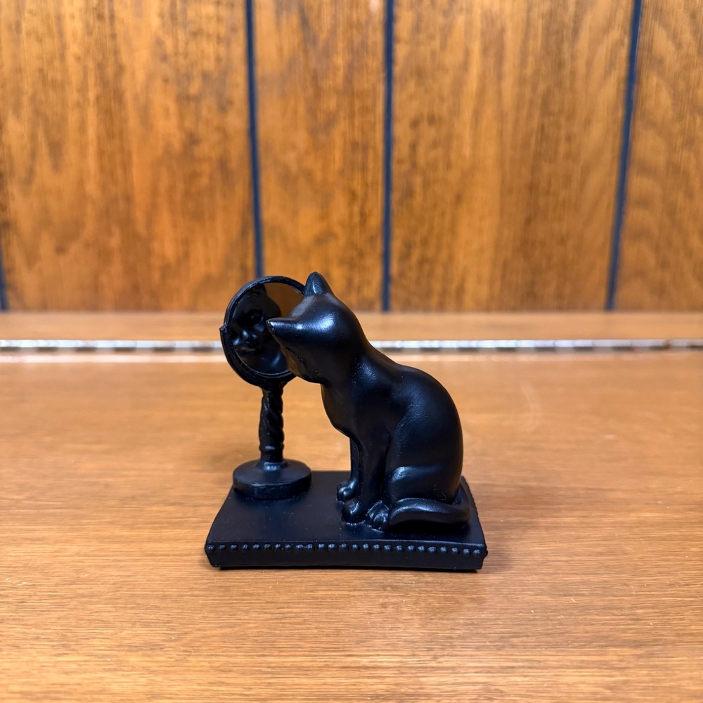 Black Witchy Gothic Cat Mirror Figurine Young's Inc Small Whimsical Decor Vamp